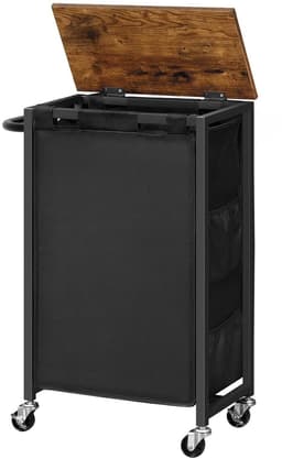 TRANKIELO® - Wasmand met Deksel en Wielen – Ruimtebesparend – Vintage Bruin en Zwart – 43,4 L Capaciteit – Oxford-Stof Tas — thumbnail 1