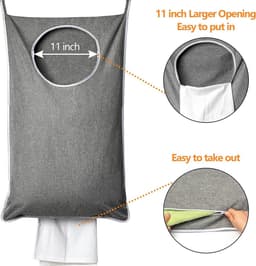 Grijs - Vuile kledingzakken kunnen achter de deur worden gehangen-Ophangbare Wasmand - Opvouwbare Wasmand - Plakhaakjes Zelfklevend - Deurhaakjes - Extra grote capaciteit - eenvoudig schoon te maken — thumbnail 5