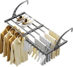 ZVD-Uitschuifbare droogrek voor kleding - Veelzijdige washanger van koolstofstaal, verstelbaar van 50 tot 80 cm, droogrek voor kleding, schoenenrek, hangend aan de deur, badkamer, vensterbank, leuning, balkon — thumbnail 1
