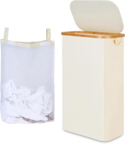 Hoge Wasmand 60 l - Beige - Afneembare Binnenzak - Inclusief Bamboe Handvat — thumbnail 1