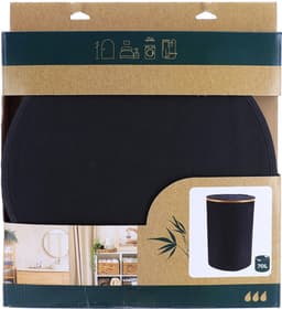 Tendance Wasmand met deksel - rond - bamboe hout - 70L - zwart - 60 x 40 cm - was sorteren — thumbnail 3