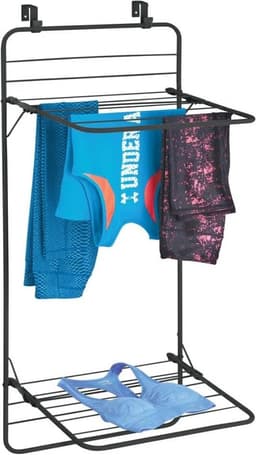 Hangdroger - Ruimtebesparend droogrek met metalen deur - 2 lagen - Praktische washoek voor badkamer of wasruimte - Grijs — thumbnail 1