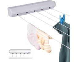 Waslijn uittrekbaar buiten en binnen - 5 lijnen - 4m draad - Droogrek Hangend - Wasrek Hangend - Geschikt voor kamperen, camper, camping - Uittrekbare - Rol drooglijn - Rekken - Luft — afbeelding 1