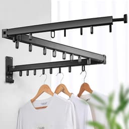 Inklapbaar en Uitklapbaar Ruimtebesparend Wasgoed Droogrek - Zwart - Multifunctionele Waslijn Met Muur Bevestiging - Met Haakjes Voor Klerenhangers - Aluminium - Hang U Was Naar Binnen of Naar Buiten - Kan Ook In Klerenkasten Worden Geïnstalleerd — thumbnail 2
