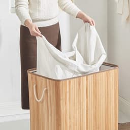 Hoppa! Wasmand, 150L, wasbox met deksel, wassorteermachine, van bamboe, met handvatten, 3 compartimenten, opvouwbaar, katoen, waszak machinewasbaar, wasruimte, Natuurlijk — thumbnail 5