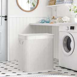 Hoppa! Wasmand - Bamboe - 3 vakken - 150 L - Opvouwbaar - Wit — thumbnail 5