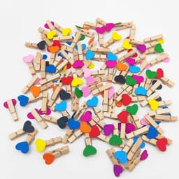 Allecta - Mini houten hartharingen (100 stuks) met kleurrijke wasknijpers en jute touw voor DIY kunst en bruiloftdecoraties. — thumbnail 3