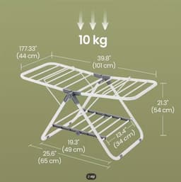 Opvouwbaar 2-Lagen Wasdroogrek - Ruimtebesparend Metalen Kledinghanger voor Kleine Kleding & Handdoeken, Vrijstaand Compact Ontwerp (44.45cm x 101.6cm x 53.34cm) — thumbnail 2