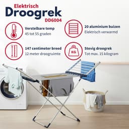 Dirt Devil Elektrisch Droogrek met Verwarming 230W - Staand Wasrek Inklapbaar met 12M Droogruimte - IPX1 Waterbestendig Wasdroogrek - 147 x 54 x 94 cm - Aluminium — thumbnail 3