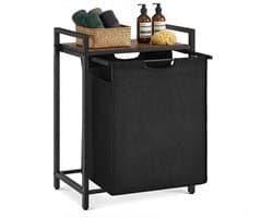 MIRA Home - Wasmand - Wasmand met plank - Was opberger - Vintage - Bruin - Zwart - 50x33x72