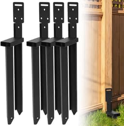 Grondankers reparatieset voor hekpalen - Eendelige ankerpalen met L-beugels (4 stuks, zwart) — thumbnail 1