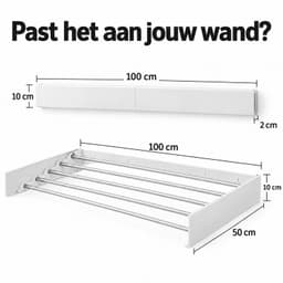 Lacardia Wanddroogrek Inklapbaar 100 cm - Wasrek Hangend - Wit - Wandgemonteerd Droogrek met 5 Meter Drooglengte — thumbnail 2