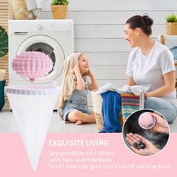 3 stuks ‑ 2-in-1 wasbalfilter - wasbal ‑ wasbol - wasmachine filterbal ‑ pp en polyester gaas - pluis‑ en haaropvang, voorkomt verstrengeling ‑ 16,2 * 9,3 cm ‑ huishoudelijk wassen, wasmachine, thuisgebruik ‑ blauw, roze, geel — thumbnail 3