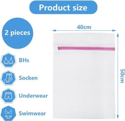 Duurzame Waszakken Set van 2, Mesh met Rits voor Kleding, Reizen en Bescherming van Kledingstukken (3 Maten), M 40 x 50 cm — thumbnail 3