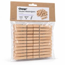 Cheqo® Houten Wasknijpers Set van 24 - Houten Knijpers met Metalen Veer - Wasspelden - Wasgoedknijpers - Knijpers voor Knutselen - Wasknijpers voor Waslijn en Droogrek - Was Ophangen - Kledingknijpers - Naturel - Huishoudelijke Producten — thumbnail 4