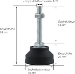 M12 schroefdraad machinevoeten - Nylon vaste voetjes - Elektrische voetjes - Stelvoeten - Maximaal draagvermogen 40 kg - Nylon + koolstofstaal - Diameter 40 mm - Verpakking van 8 - Zwart — thumbnail 4