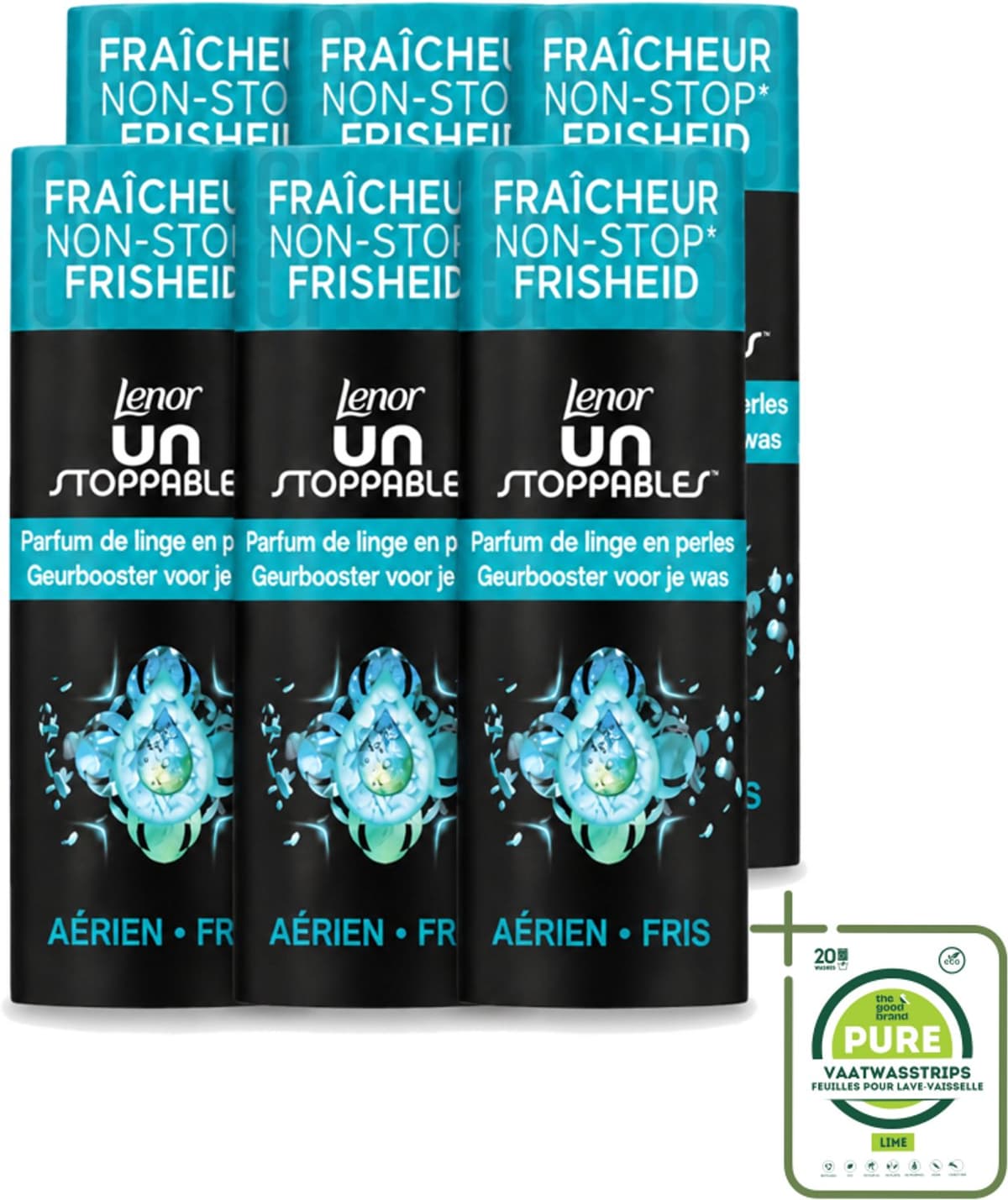 6 x Lenor Unstoppables - Geurbooster - Fris - 13 Wasbeurten - Grootverpakking - Vaatwasstrips - Geurbooster - Frisheid - Citrusgeur - Fruitige Geur - Bloemige Geur — afbeelding 1