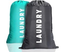 Set van 2 Herbruikbare Reiswaszakken voor Vuile Kleding, Grote Trekkoordwaszak, Ideaal voor Vakantie, Kamperen en Thuisgebruik