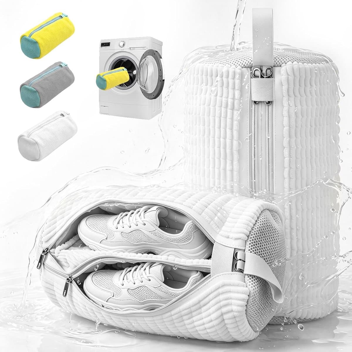 2-in-1 schoenwaszak voor wasmachine met dubbele ritssluiting — afbeelding 1