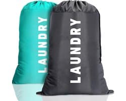 Set van 2 Reiswaszakken voor Vuil Wasgoed, 91×24 inch, Grote Herbruikbare Waszak, Ideaal voor Vakantie, Kamperen en Studentenhuis