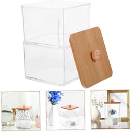 1set Stapelbare Transparante Opbergpotten Voor Wattenstaafjes Make-up Pads Compacte Organizer Met Deksel Voor Badkamer Bureauopslag — thumbnail 5