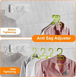 SnelShoppen - Retractable Indoor Clothesline met 2 Lijnen, Wandmontage, Rvs Kledinglijn voor Balkon, Badkamer, Keuken, Hotel, Wit — thumbnail 5