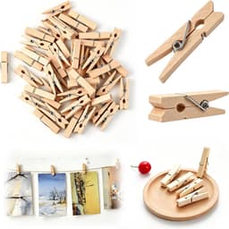 Wasknijpers van hout, kleine knijpers voor foto's, touwen, creatieve hobby's en kantoor, natuurlijk, 3,5 x 0,7 cm — thumbnail 1