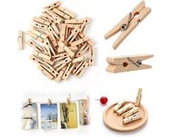 Wasknijpers van hout, kleine knijpers voor foto's, touwen, creatieve hobby's en kantoor, natuurlijk, 3,5 x 0,7 cm