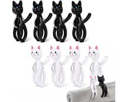 Wasknijpers in kattendesign, groot en robuust, antislip, perfect voor het ophangen van dekens, gordijnen en handdoeken, praktisch voor thuis en op reis