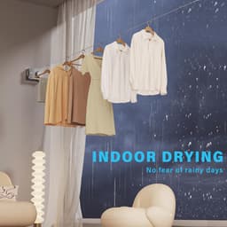Waslijn, uittrekbaar, balkon, wandmontage, intrekbare waslijn zonder boren, met 5,1 m roestvrij staal, wandwaslijn om uit te trekken, voor hotel, wasruimte — thumbnail 2