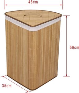 Bamboe wasbox - Opvouwbare wasmand - Vuile was sorteren - Uitneembare zak - 57 liter - Houtkleur — thumbnail 3