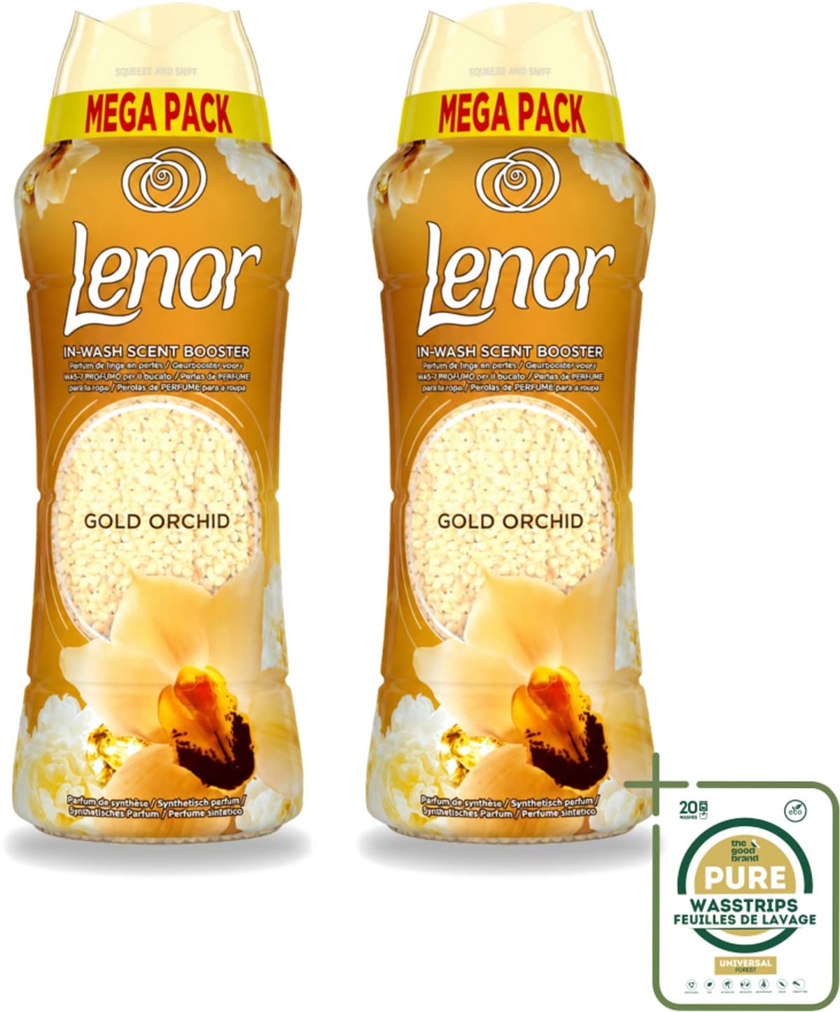 2 x Lenor – Geurparels – Gouden Orchidee – 570 g - Wasstrips - Geurparel - Wasgeur - Orchidee - Vanille - Wasgeurparfum — afbeelding 1