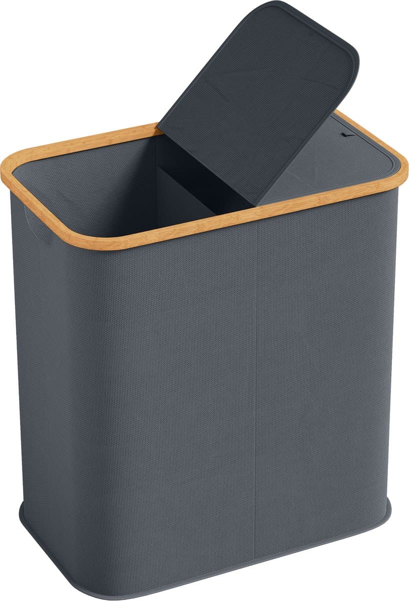 Wasmand - Wasmand met Deksel - Uitneembare Waszak - 2 Vakken - 80 Liter Capaciteit — afbeelding 1