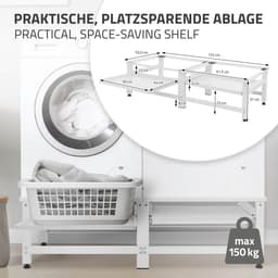 Wasmachine verhoger, Wasmachine Onderstel dubbel 61x53.5x37 cm met uitschuifplank in wit ML design — thumbnail 2