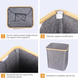 Wasmand - Grote opvouwbare wasbox met deksel 60 liter - Grijs organiser voor badkamer en kleding wasmand — thumbnail 5