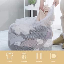 2 stuks waszakken van mesh met trekkoord en handvatten - 60×90cm waszakken van mesh - Duurzame tassen voor delicate kleding - Stevige waszakken van mesh - Geschikt voor wasmachines, reizen, kleding, speelgoedopslag — thumbnail 5