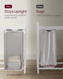 VASAGLE Wasmand 3 vakken, wasmand met plank, wasbox, waszak van uittrekbaar verwijderbare Oxford-stof, metalen frame, 3 x 38 L, 92,5 x 33 x 72 cm, duifgrijs — thumbnail 5