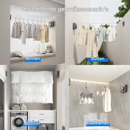 Waslijn - Intrekbaar - Geen doorhangen - Wandgemonteerde intrekbare waslijn - 4,6 m - Roestvrijstalen touw - Grijs — thumbnail 4