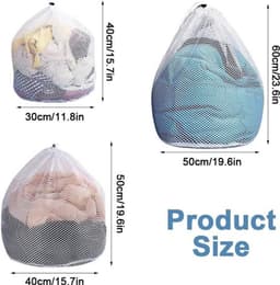 3 Stuks Herbruikbare Waszakken - Groot Mesh Wasnet met Koordstopper - Jassen Shirts Lakens en Dekbedovertrekken . — thumbnail 3