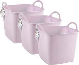 Plasticforte Kuip/emmer/wasmand - 3x - flexibel - roze - 27 liter - vierkant - kunststof - 36 x 34 x 37 cm — thumbnail 1
