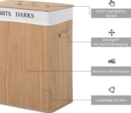 HOMCOM 100 l wasmand wasbox waskorf wassorteerder 2 x vak bamboe 850-020 — thumbnail 4