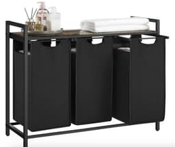Wasmand 39,8L met 4 Compartimenten – Was Sorteerder– Oxford Stof Wasopslag met Interne Verdelers – Stevige Was Organizer voor Badkamer of Wasruimte – Bruin/Zwart — thumbnail 2