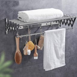 Waslijn Uitschuifbaar - Droogrek Opvouwbaar - Kleding Drogen - Muurbevestiging Ruimtebesparend - 70 cm - Zilver — thumbnail 3