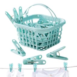 Wasknijpers met mand - Kledingclips Wasgoedklemmen - Kleding Drogen - Winddicht Ontwerp - 30 stuks - Blauw — thumbnail 1