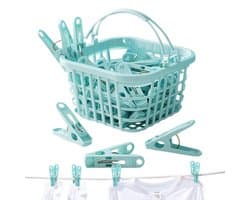 Wasknijpers met mand - Kledingclips Wasgoedklemmen - Kleding Drogen - Winddicht Ontwerp - 30 stuks - Blauw
