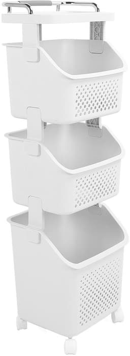 Dailygoods- Wasmand met Wielen - Wasmand 3 Vakken - Wasmand met Deksel - Wassorteerder - Huishoud Organizer - PP/ABS Constructie - Wascontainer — thumbnail 1