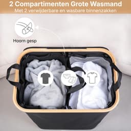 REN® Wasmand 2 Vakken - Wasmand - Wassorteerder - Zwart - 57cm x 37cm x 70cm — thumbnail 4