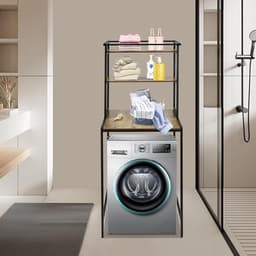 3-traps wasmachinerek, toiletrek boven de wasmachine, staand toiletrek, wasmachine-onderkast voor badkamer, waskeuken, zwart — thumbnail 2