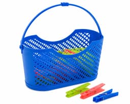Wasknijpermandje met 24 Wasknijpers – Kunststof Wasknijpermand – Ophangbaar – 24 x 10,5 x 12 cm – Blauw — thumbnail 1
