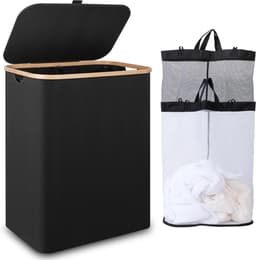 KAD® Wasmand 2 Vakken - Wasmand - Wassorteerder - Zwart - 57cm x 37cm x 70cm — thumbnail 1
